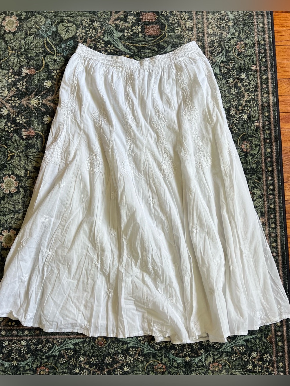 fabindia White Embroidered Maxi Skirt